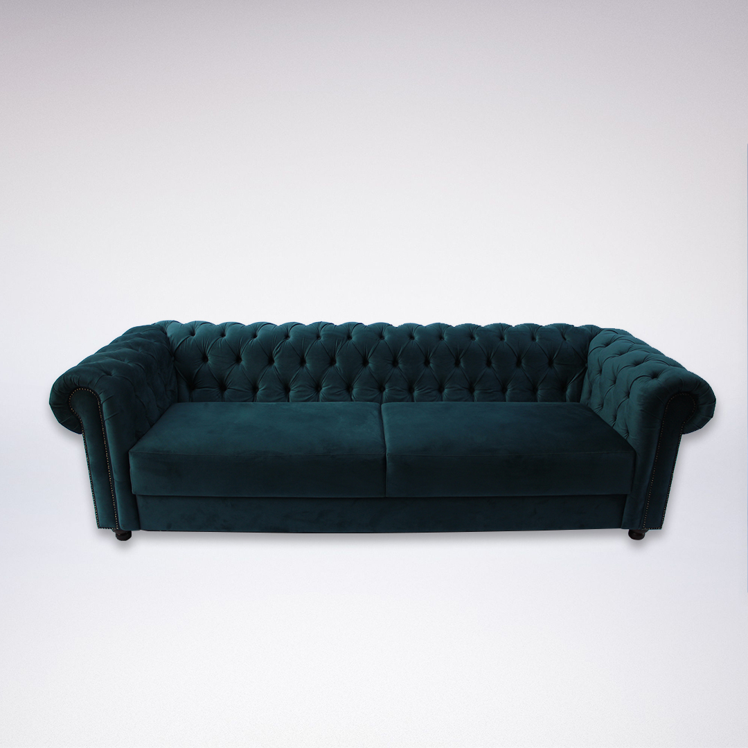 Sofá Chesterfield Captonê 3 Lugares Veludo Verde 2,50 x 0,93 x 0,76h -  Ambientallize - Locação de materiais para festas e eventos - Porto Alegre/RS